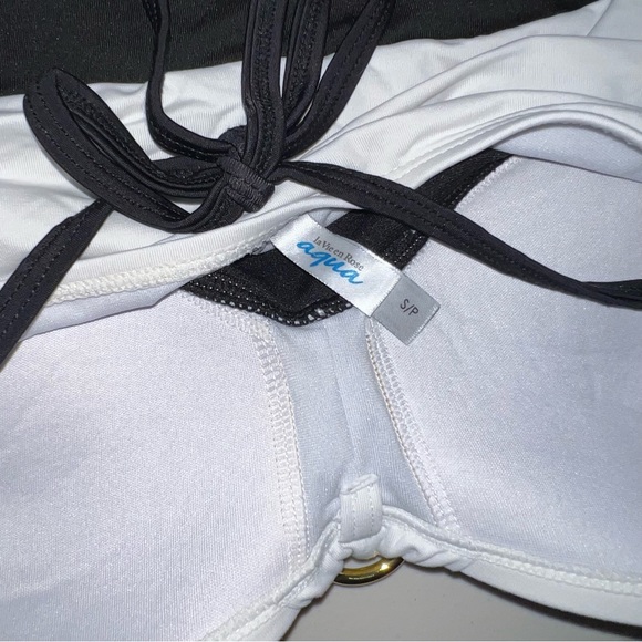 La Vie En Rose Women's Black & White Halter Tankini Gold Ruche with Padding Sz S - Picture 7 of 11